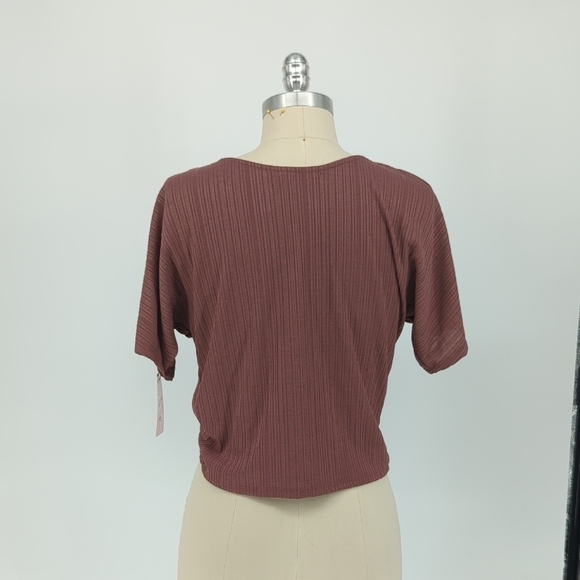 Emerette Button Knot Jersey Knit Shirt Brown S hipster basic casual minimalist - Picture 2 of 6